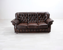 Lataa kuva Galleria-katseluun, 3-istuttava vintage nahkasohva tummanruskea