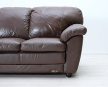 Lataa kuva Galleria-katseluun, 3-istuttava nahkasohva ruskea
