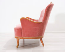 Lataa kuva Galleria-katseluun, Antiikkinen samettisohva vaaleanpunainen