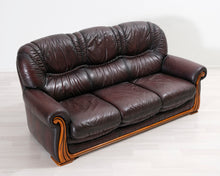 Lataa kuva Galleria-katseluun, 3-istuttava nahkasohva ruskea