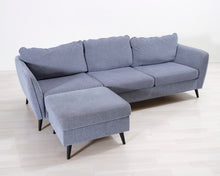 Lataa kuva Galleria-katseluun, 3-istuttava kangassohva ja rahi siniharmaa