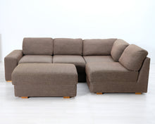 Lataa kuva Galleria-katseluun, Asko 4-istuttava kulmasohva ja rahi ruskea