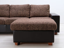 Lataa kuva Galleria-katseluun, 3-istuttava nahkakangassohva rahilla
