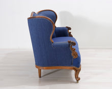 Lataa kuva Galleria-katseluun, Antiikkinen 2-istuttava sohva sininen
