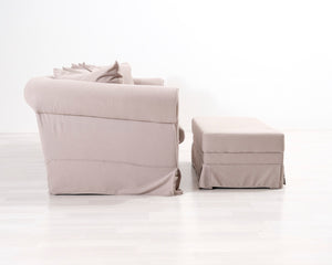 3-istuttava kangassohva ja rahi beige