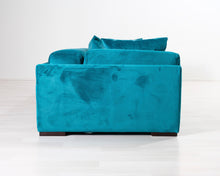 Lataa kuva Galleria-katseluun, 3-istuttava samettisohva turkoosi
