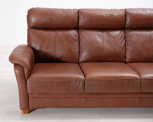 Lataa kuva Galleria-katseluun, 3-istuttava nahkasohva ruskea
