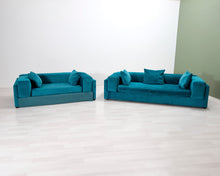 Lataa kuva Galleria-katseluun, 3-istuttava samettisohva turkoosi
