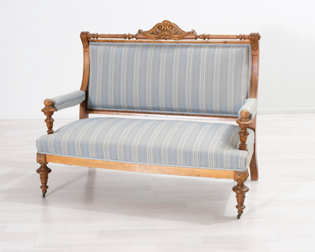 Antiikkinen 2-istuttava sohva raidallinen 1800-luku