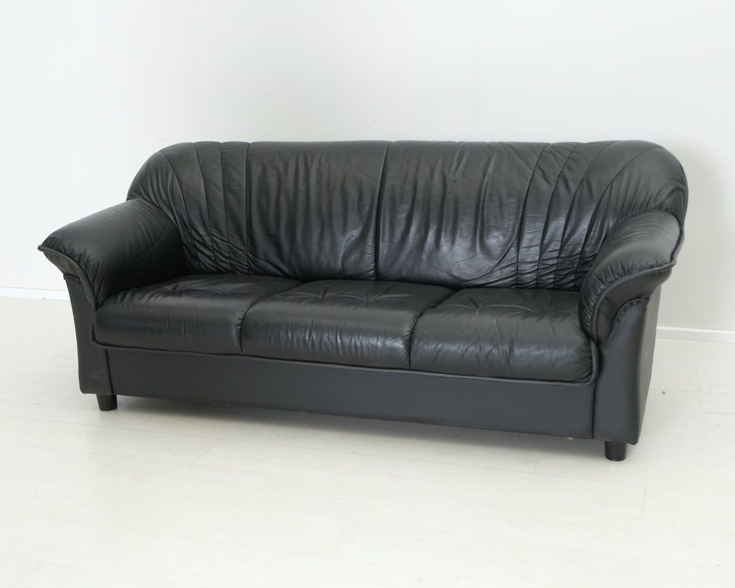 3-istuttava nahkasohva musta